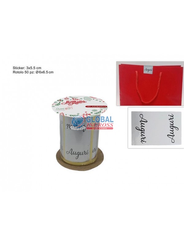 ROTOLO 50 STICKERS SILVER AUGURI CHIUDIBUSTA