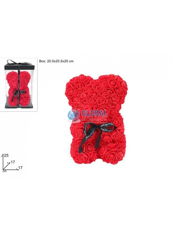 ORSETTO ROSE ROSSE C/FIOCCO 25cm IN BOX