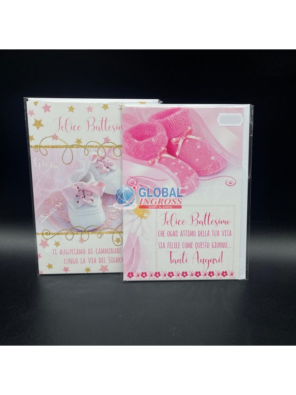 BIGLIETTO BATTESIMO BIMBA C/GLITTER