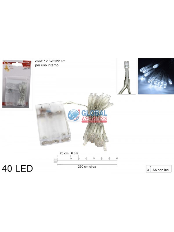 LUCI 40 LED BIANCO FREDDO BATTERIA
