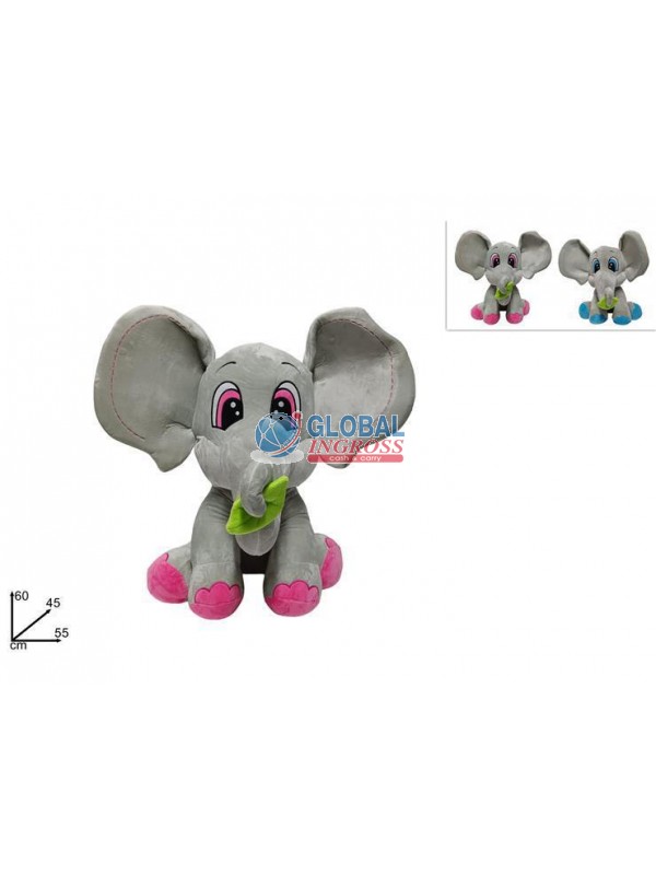 PELUCHE ELEFANTE C/FOGLIA 55cm 2 COLORI