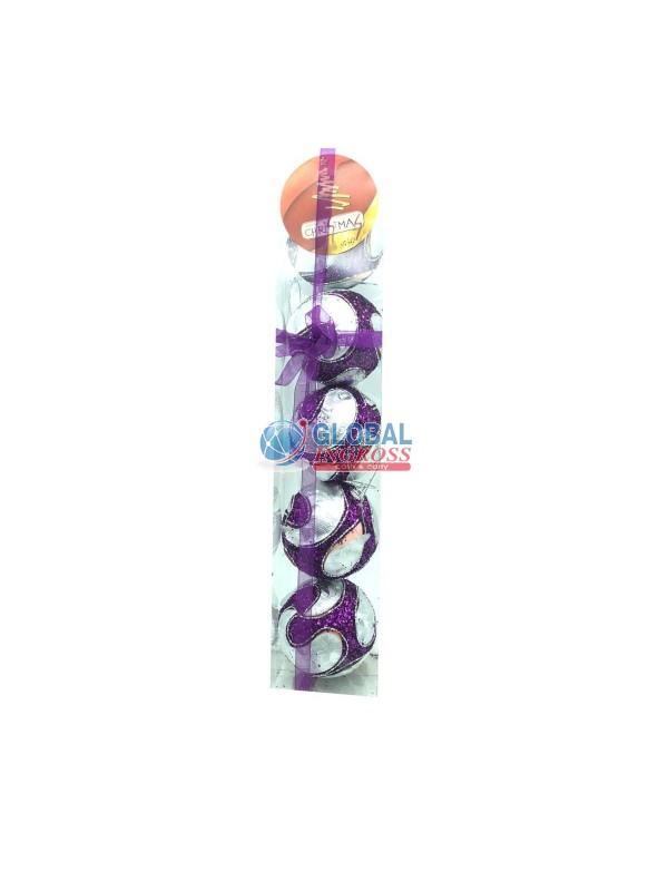 BOX 5 PALLINE 8CM TESS.&PERLE ARGENTO/PORPORA