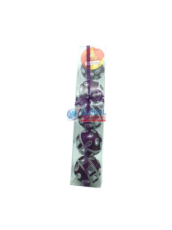 BOX 5 PALLE DIAM. & PERLE 8cm ARGENTO/PORPORA