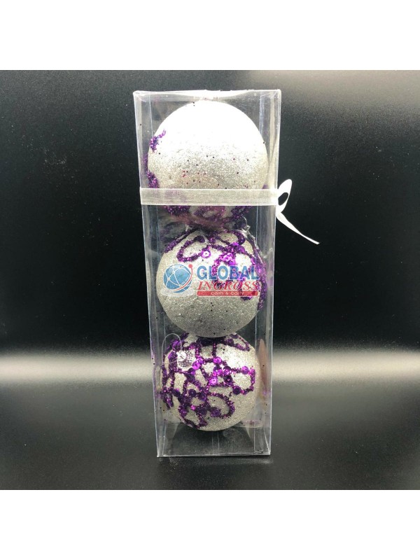 BOX 3 PALLINE 9CM GLITTER ARGENTO