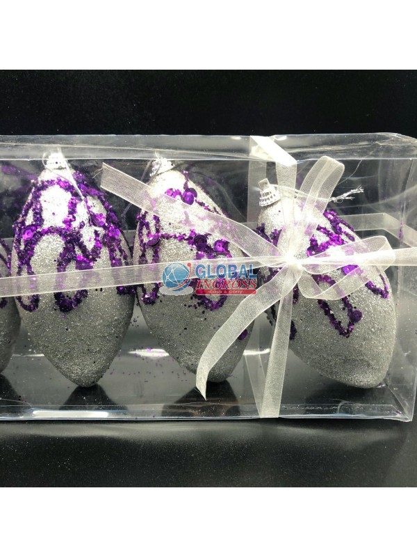 BOX 6 GOCC. 15CM PERLINE GLITTER ARGENTO/VIOLA