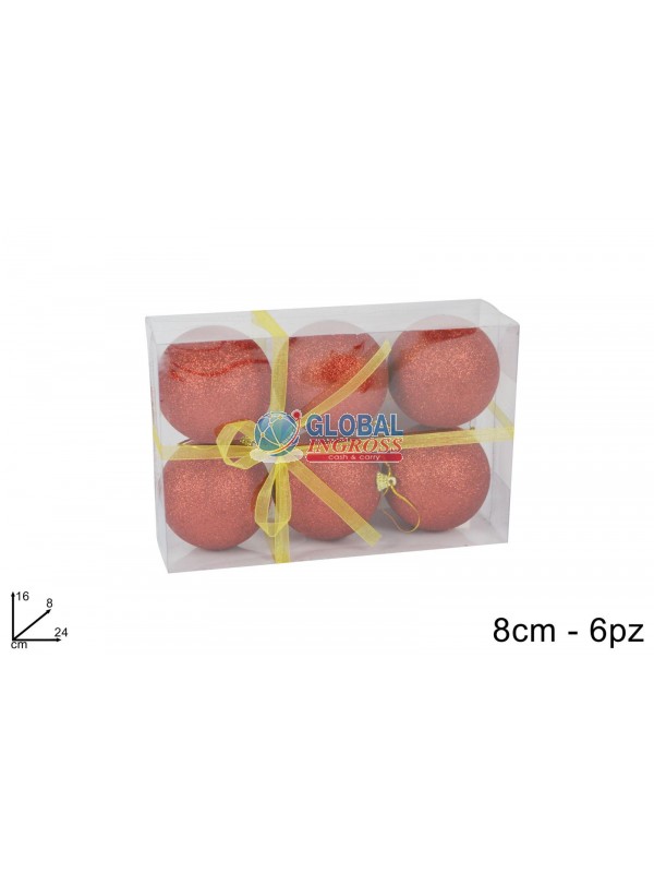 PALLINE ROSSO GLITTER 8cm 6pz