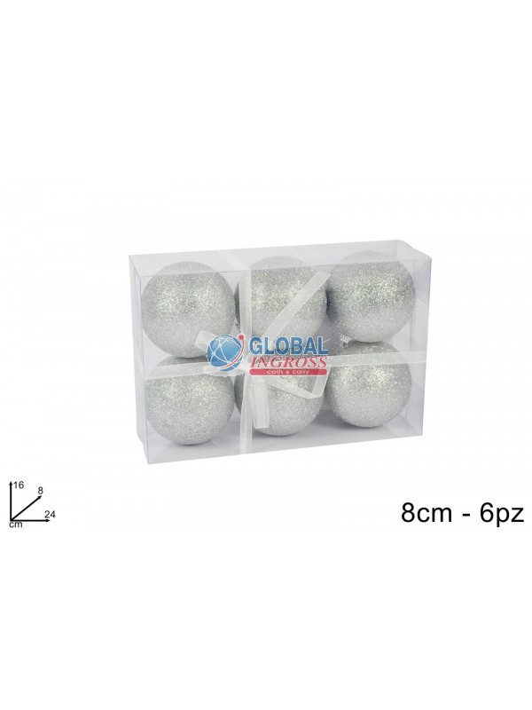 PALLINE SILVER GLITTER 8cm 6pz