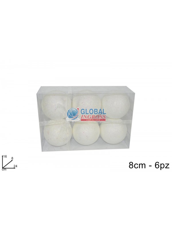 PALLINE BIANCO GLITTER 8cm 6pz