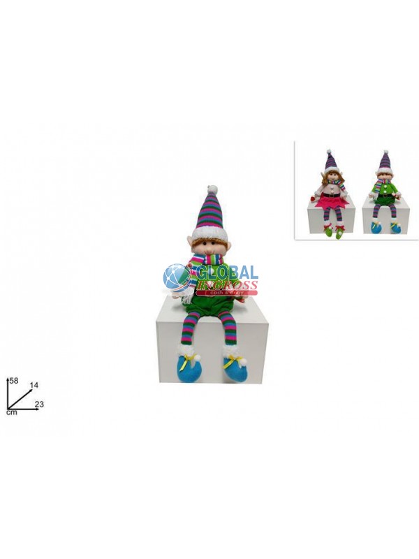 ELFO SEDUTO C/CAPPELLO E SCIARPA MULTICOLOR