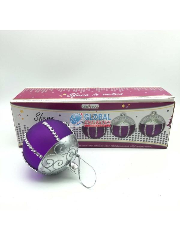 TRIS PALLE VETRO VIOLA C/STRASS