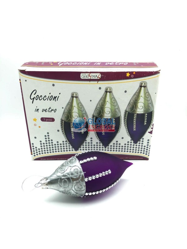 TRIS GOCCIONI VETRO VIOLA