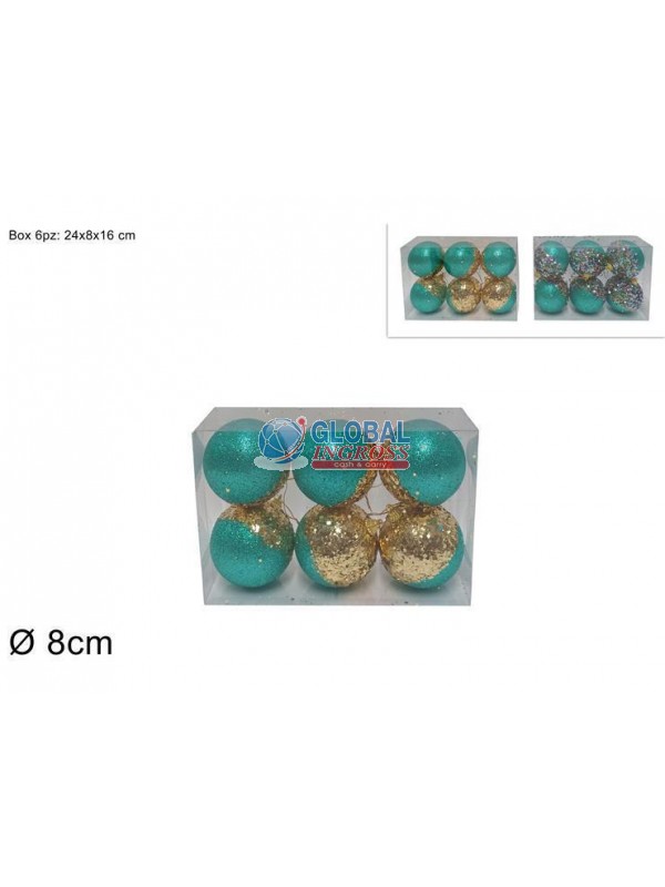 PALLE VERDE TIFFANY 8cm6pz C/PAILLETTES