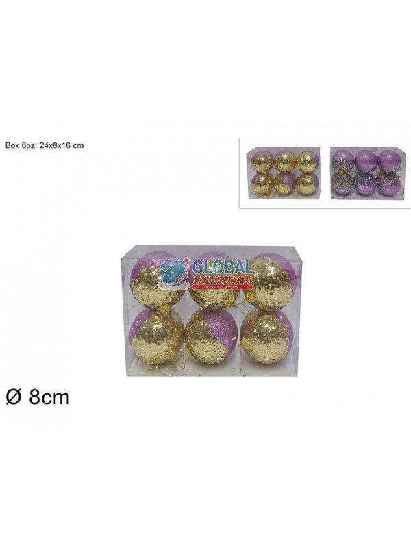 PALLE LILLA 8cm 6pz C/PAILLETTES