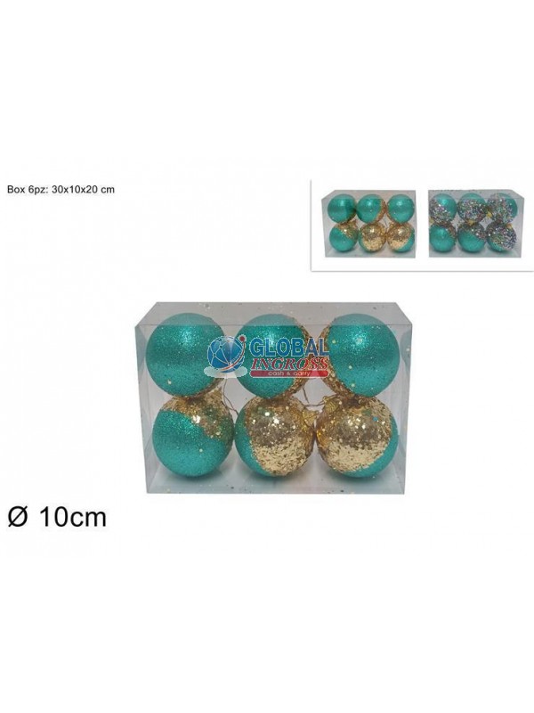 PALLE VERDE TIFFANY 10cm 6pz C/PAILLETTES