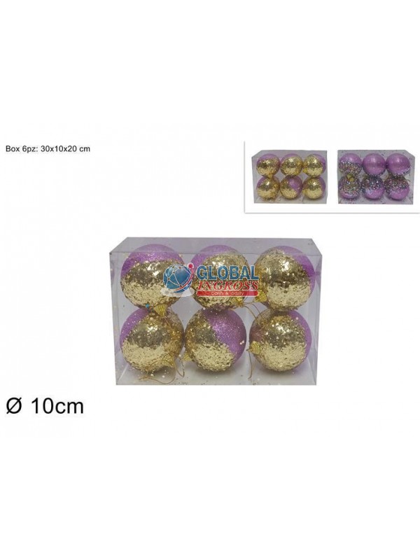 PALLE LILLA 10cm 6pz C/PAILLETTES