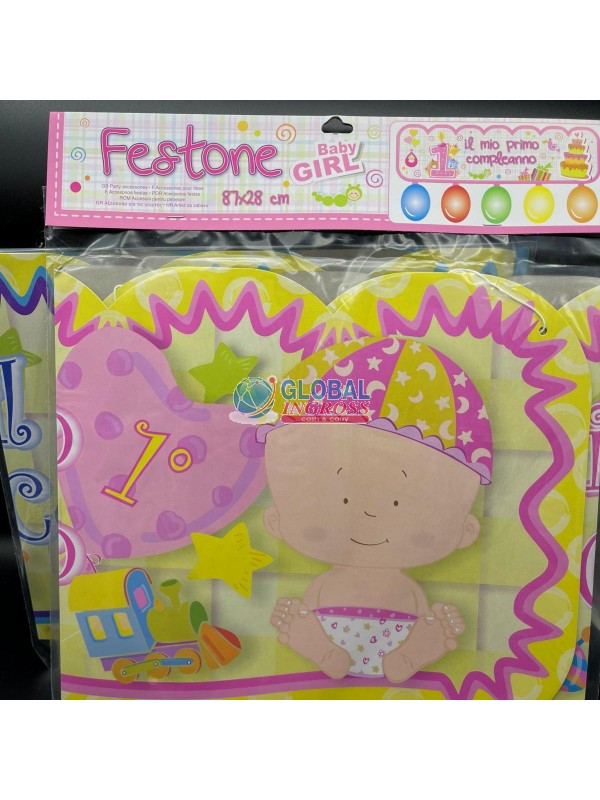 FESTONE PRIMO COMPLEANNO ROSA / CELESTE