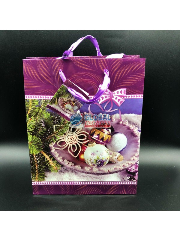SHOPPER NATALE VIOLA GLITTER 25x20x8