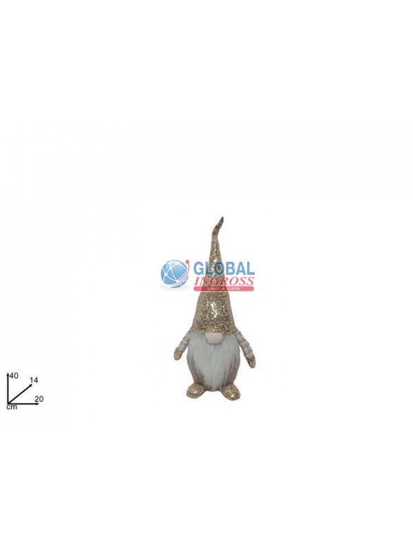 GNOMO NATALE CAPPELLO PAILLETTES ORO 40cm