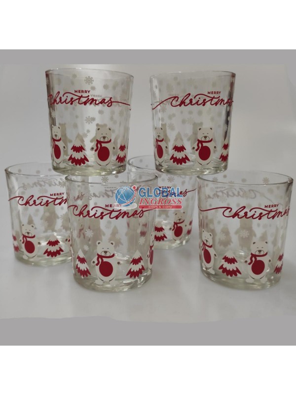 BICCHIERI NATALE VETRO ORSI 6pz