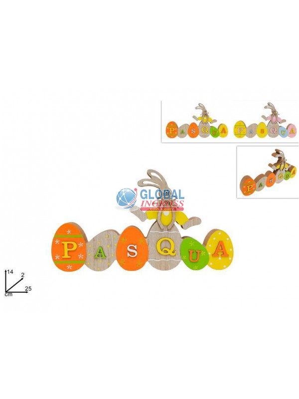 SCRITTA PASQUA LEGNO 14x25cm CONIGLIO