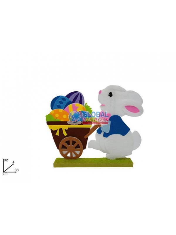 CONIGLIO OVATTA C/CARRETTO 32cm
