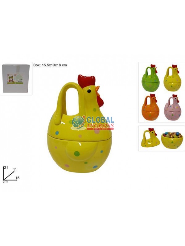 BARATTOLO GALLINA CERAMICA 21cm COL.ASS.