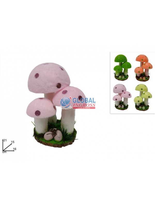 DECORAZIONE FUNGHI FLOCCATI 21cm COL.ASS.