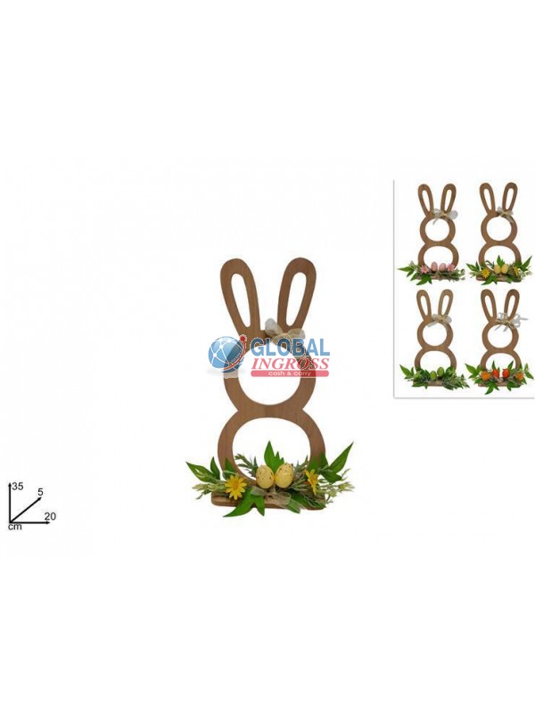 DECORAZIONE LEGNO CONIGLIO 35cm C/UOVA