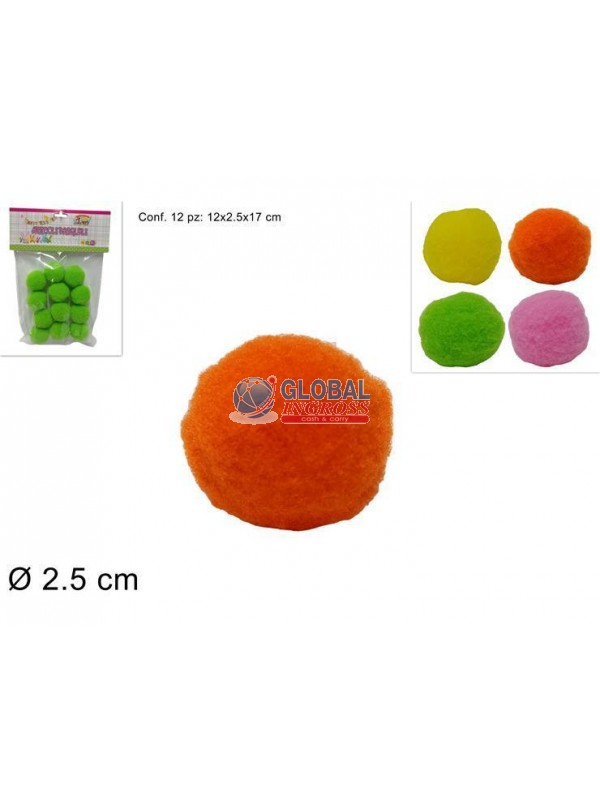 PALLINE OVATTA COLORATA12pz 2,5cm COL.ASS.