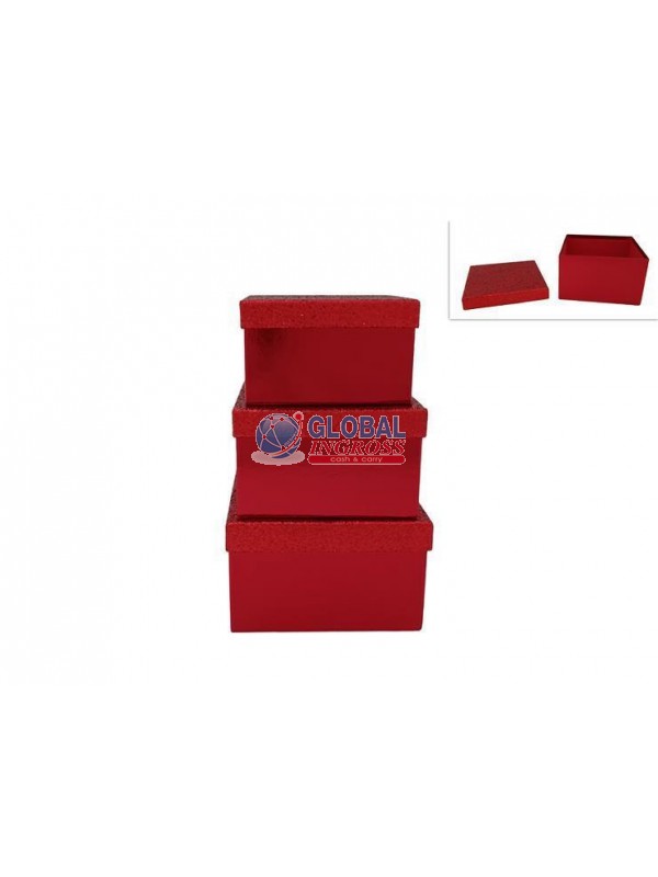 SCATOLA ROSSA C/COPERCHIO GLITTER 21x21 H.13