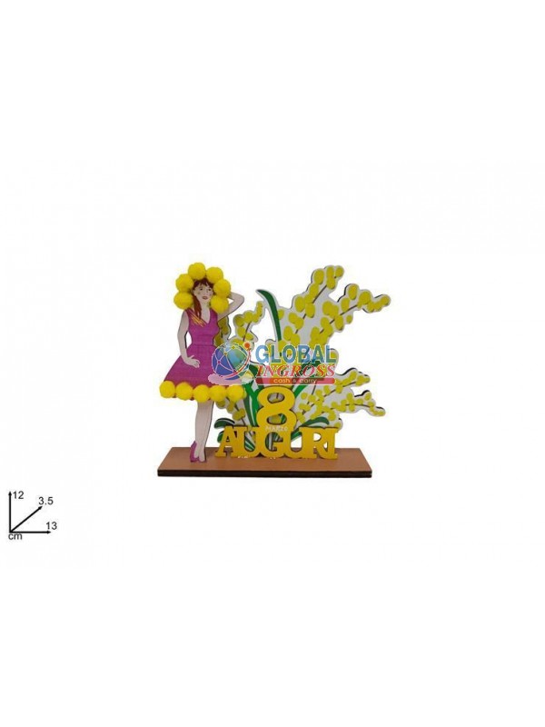 DECORAZIONE LEGNO DONNAC/MIMOSA 12cm