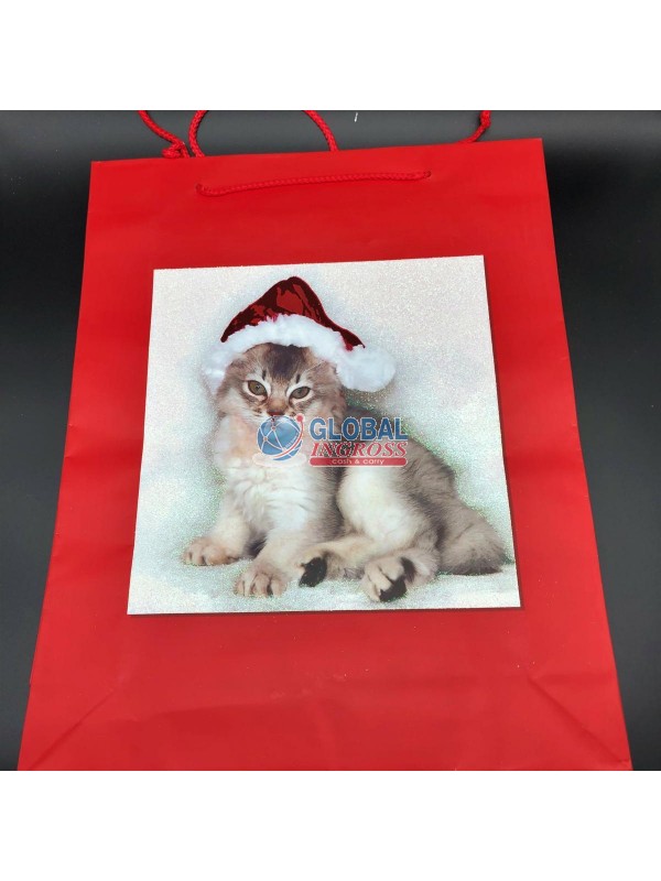 SHOPPER NATALE ROSSA GATTINO 60x44x17