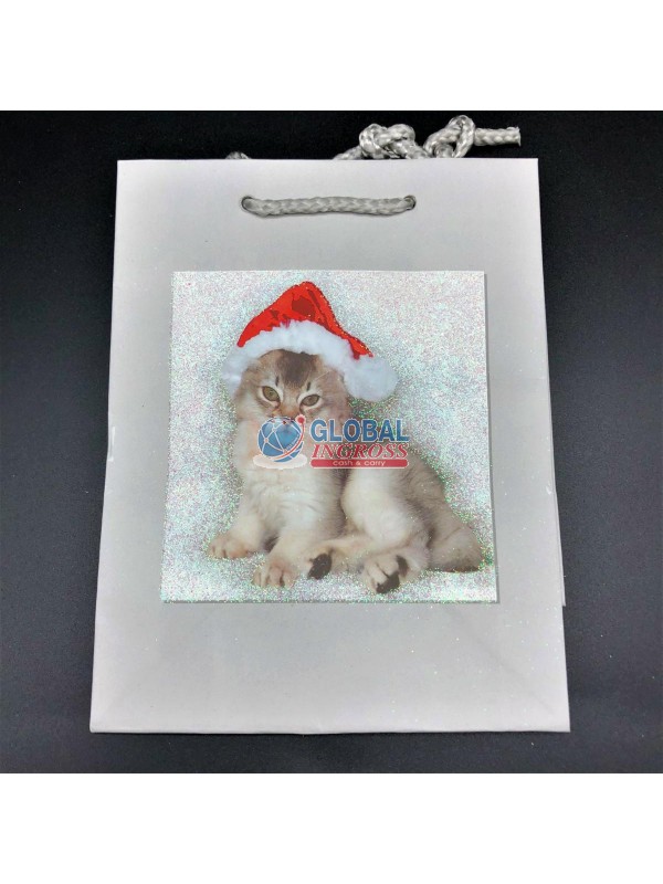 SHOPPER NATALE SILVER GATTINO 42X33X10