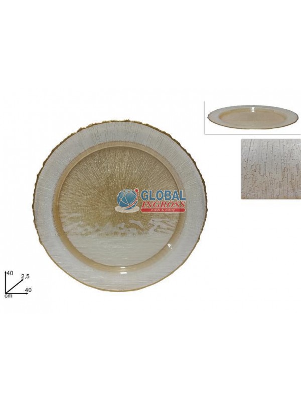 PIATTO VETRO C/BORDO ORO 40cm