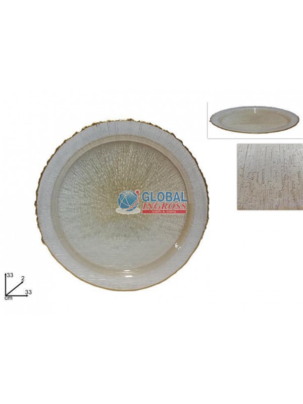 PIATTO VETRO ORO C/BORDO ORO 33cm
