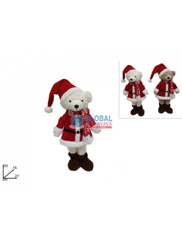 ORSO NATALE 52cm BIANCO/BEIGE C/CAPPOTTINO