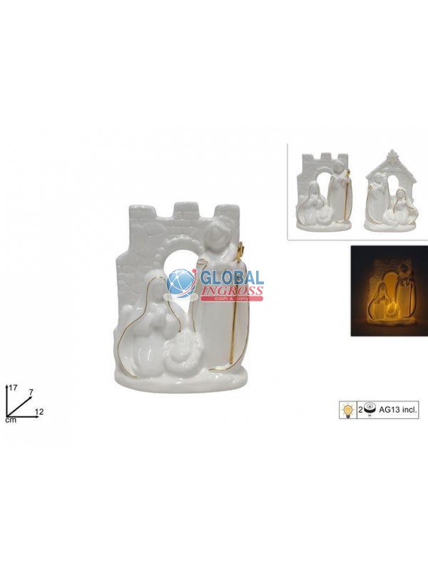 SCENARIO NATIVITA' BIANCA C/DECORO ORO 17cm C/LUCE