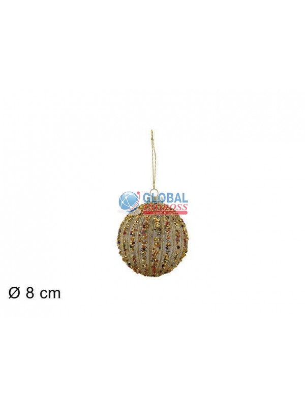 PALLA VETRO ORO C/PERLINE MULTICOLOR 8cm
