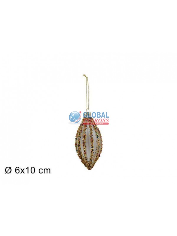 PALLA VETRO ORO C/PERLINE MULTICOLOR OVALE 10cm