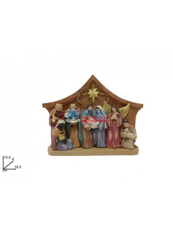 SCENARIO CAPANNA C/NATIVITA' DECORI ORO 15x18cm