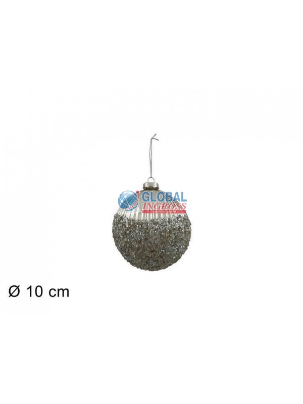 PALLA VETRO SILVER RIGATA C/DIAMANTI 10cm