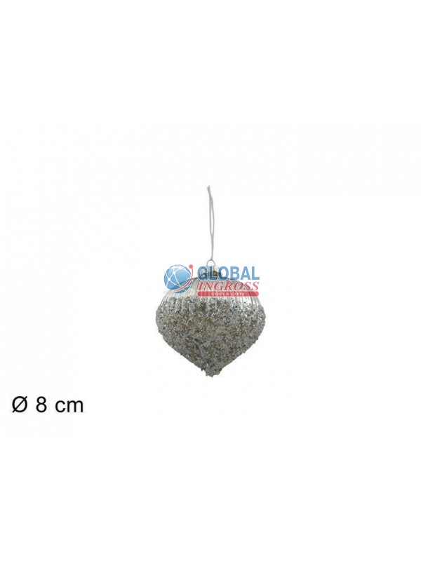 PALLA VETRO SILVER RIGATA C/DIAMANTI GOCCIA 8cm
