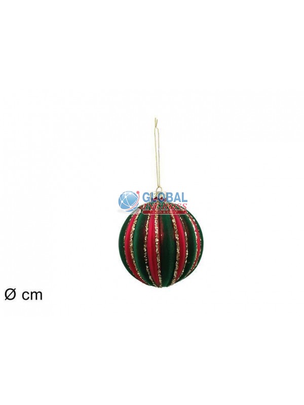 PALLA VETRO ROSSA C/VELLUTO VERDE 8cm