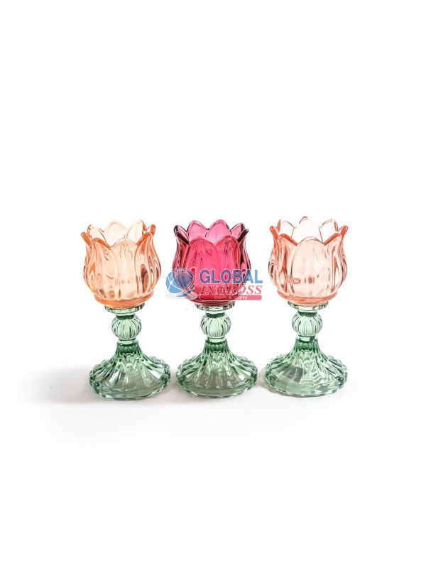 PORTACANDELA FIORE VETRO ALTO H.15cm