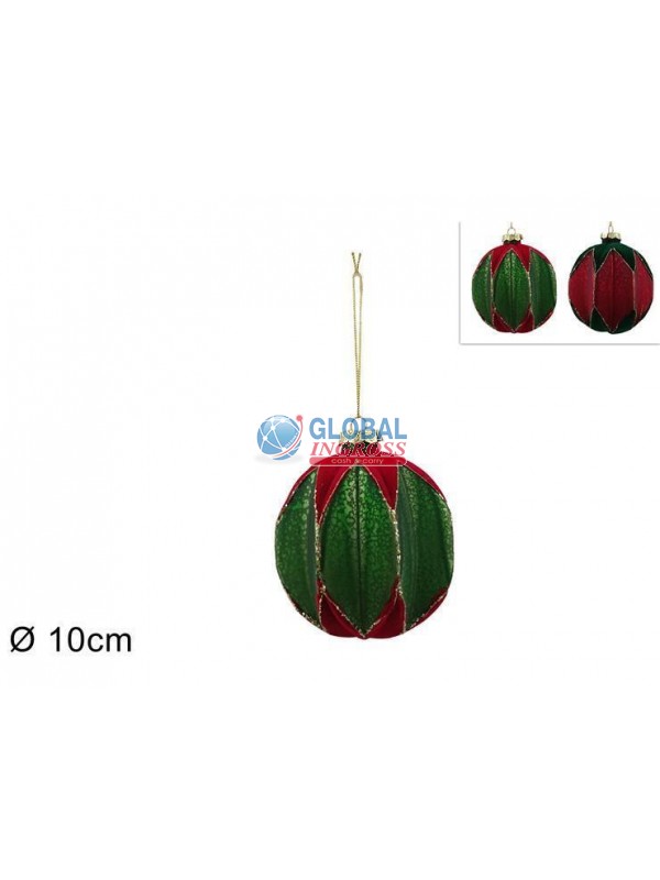 PALLA VETRO ROSSO/VERDEFLOCCATA 10cm ASS.