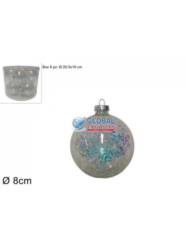 PALLE VETRO RAINBOW 8cm8pz CON PAILLETTES