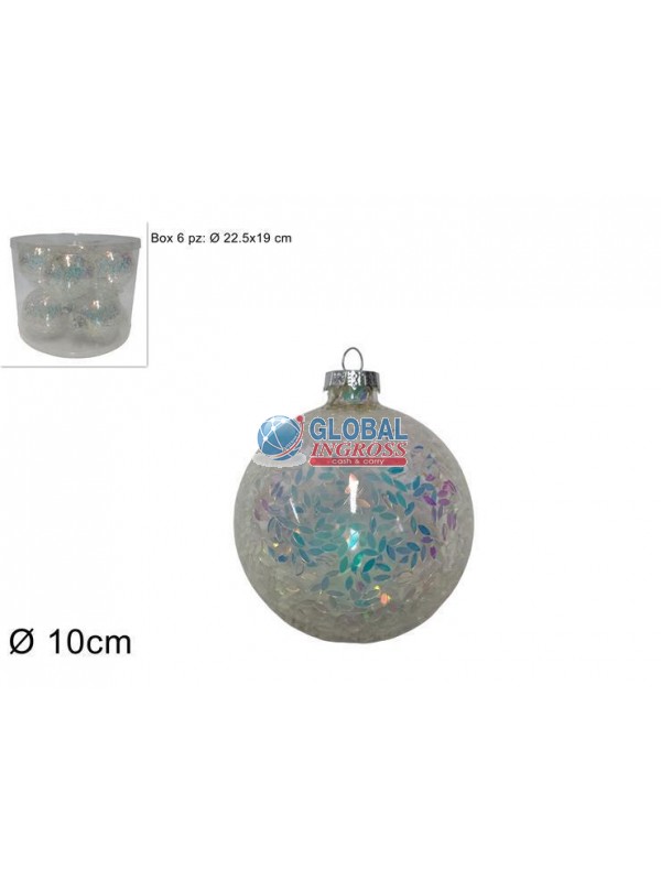 PALLE VETRO RAINBOW 10cm 6pz CON PAILLETTES