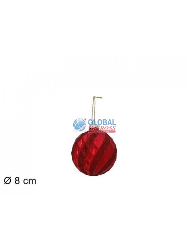PALLA VETRO ROMBI ROSSA8cm