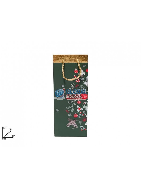 SHOPPER NATALE P/BOTTIGLIA VERDE FASCIA ORO