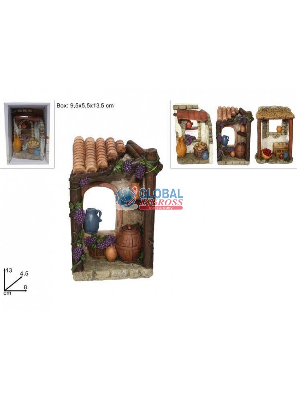 AMBIENTAZIONE PRESEPE BANCARELLA RESINA 13cm ASS.